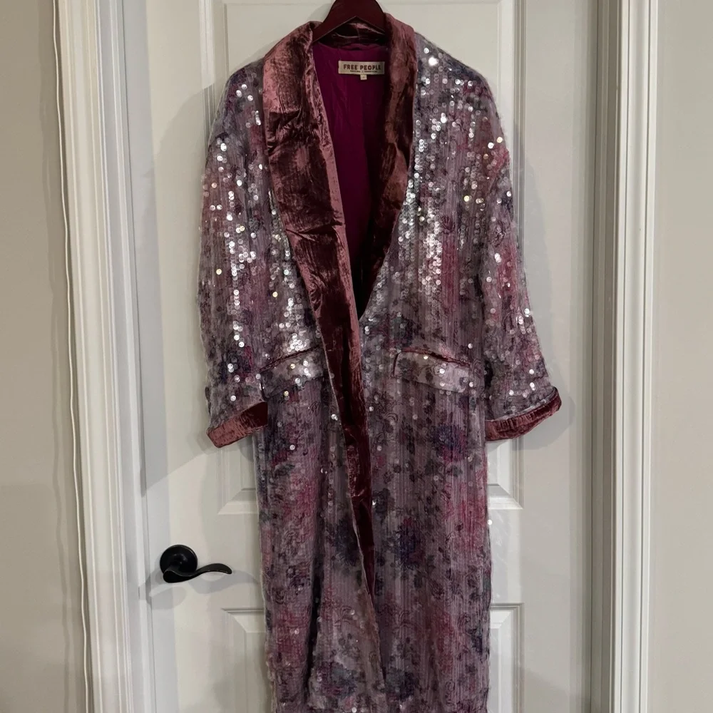 Free People Kealey Kimono Sequin in Pink Combo